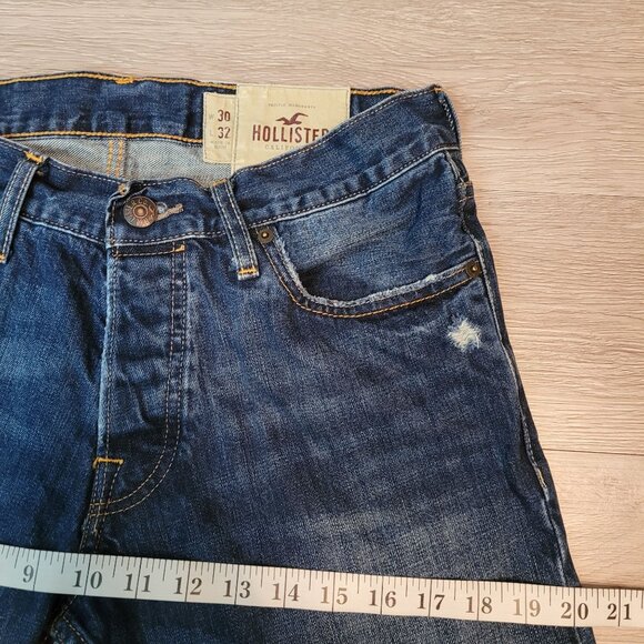 Hollister Jeans 30x32 Button Fly Straight Ripped Medium Light Wash Cotton Denim - Picture 8 of 11